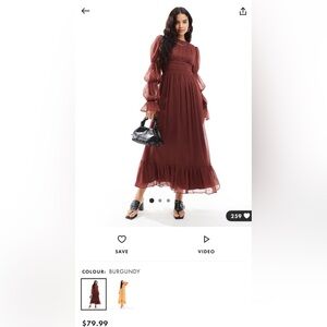 ASOS Wine Long Sleeve Maxi Dress